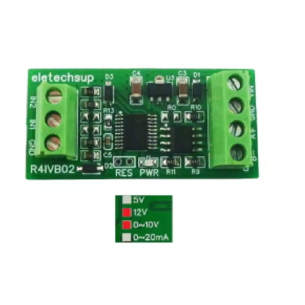 Convertidor Modbus RTU RS485 Doble Entrada Rango 0-5V a 10V