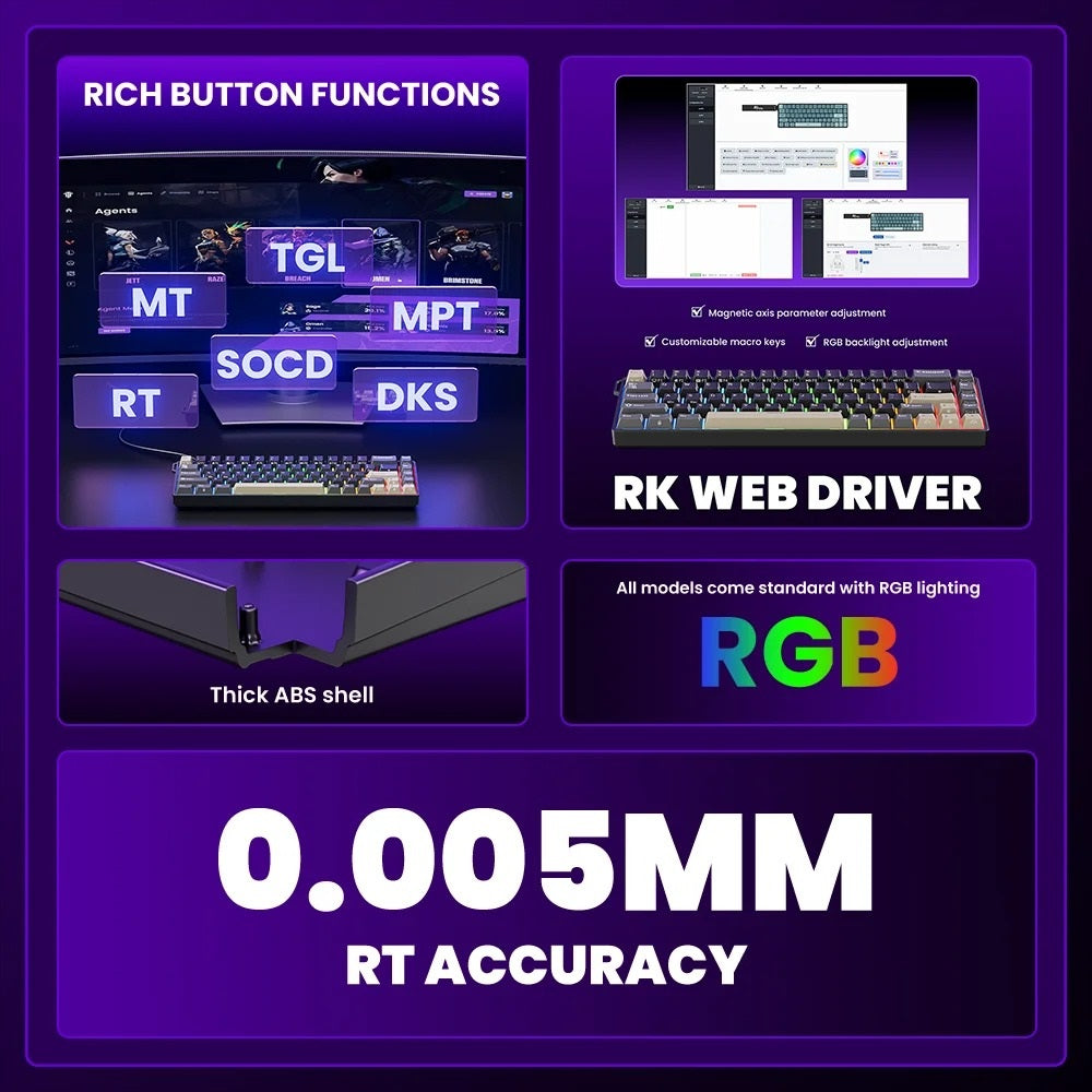 Teclado Mecánico Gamer Royal Kludge RK68 HE 8KHz con Interruptores Hall Effect