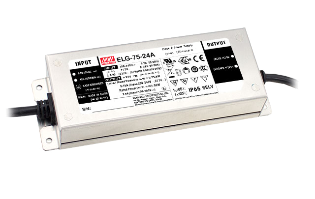 Driver LED carcasa metálica voltaje PFC opcional DALI 75W ELG-75 - 12V - A - Ajuste Potenciómetro (Io)