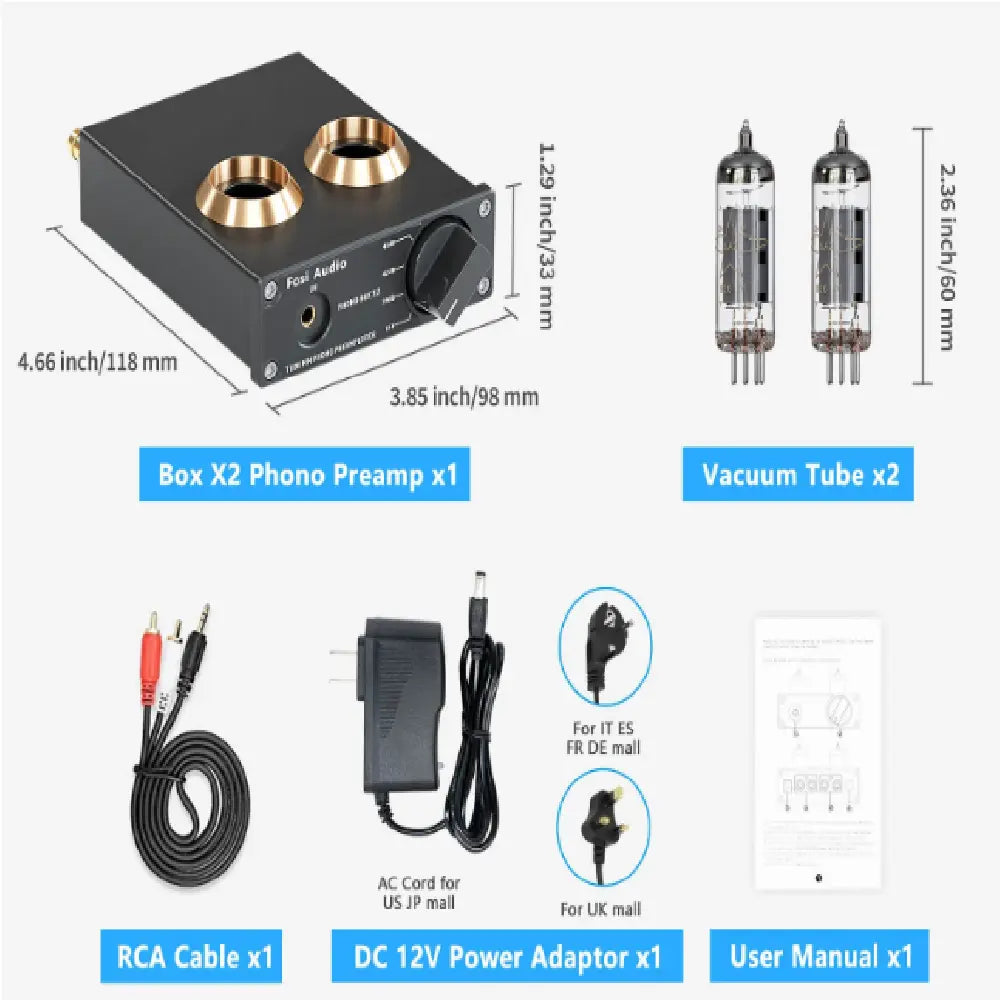 Preamplificador valvular de fono MM de alta fidelidad para giradiscos – Fosi Audio Box X2