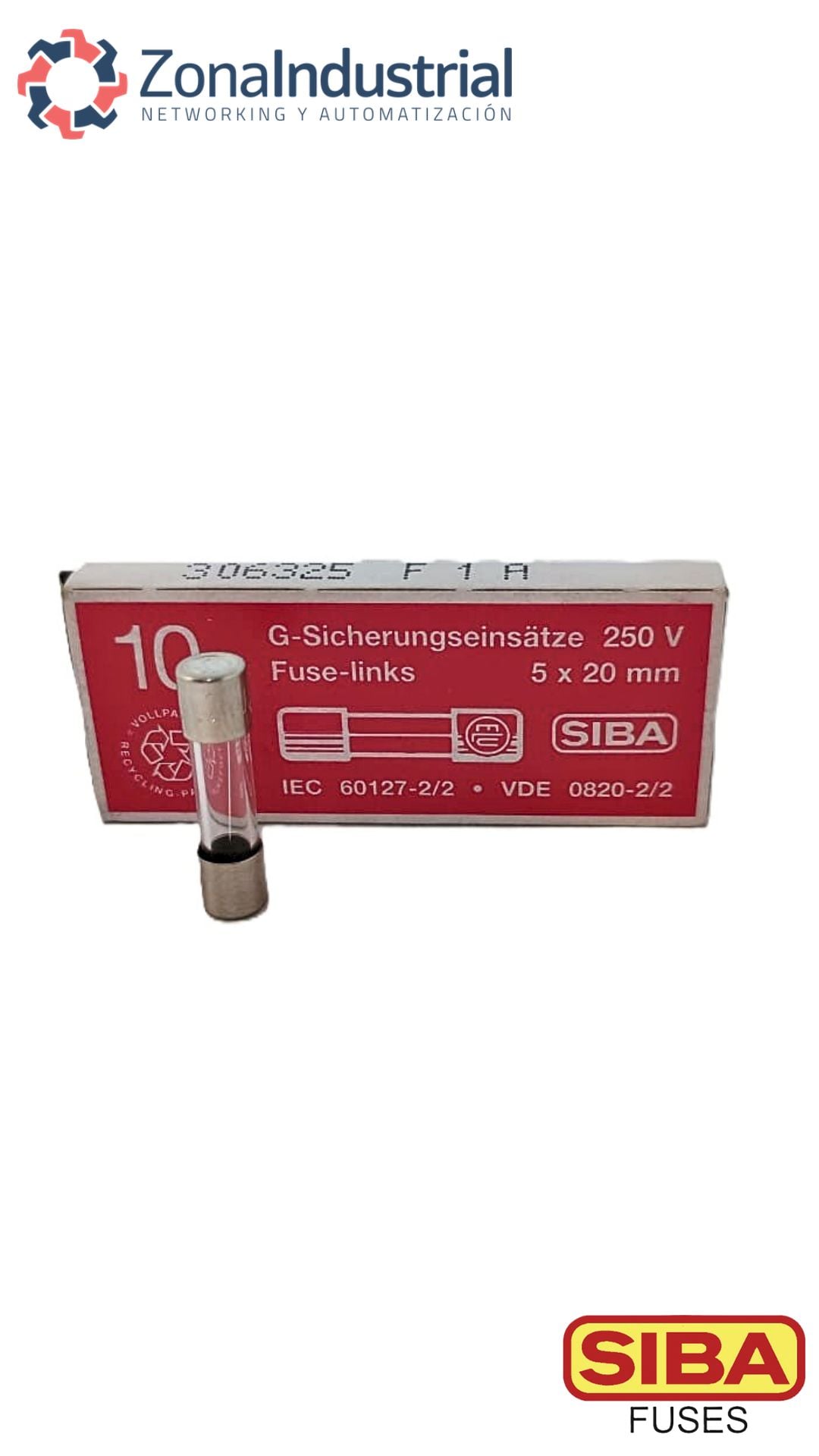 Fusible 5x20mm 250V, curva F (rápida), vidrio, marca SIBA (Alemania) - 2A