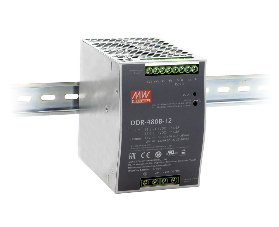 Conversor DC-DC riel DIN 480W DDR-480 - 16.8 a 33.6VDC - 48V
