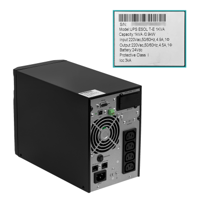 ESOLT-E1KVA ENERSAFE 108Wh 2 baterías de 9AH 1KVA 900W Tiempo de transferencia 0/4ms UPS Torre Online con puertos DB9H USB SNMP