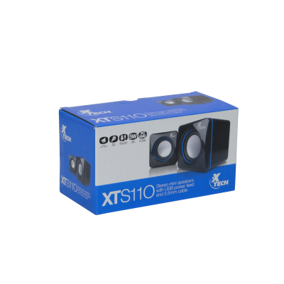 XTS-110 XTECH Mini Parlantes2.0 5W req-USB-Power 3,5mm-M cable-90cm 7x7x7cm