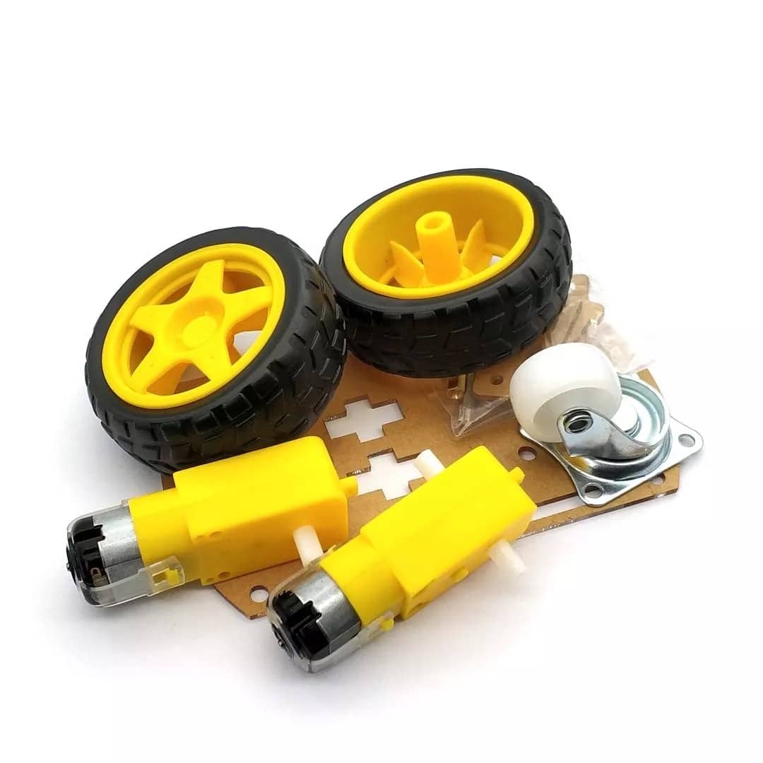 Conjunto Mecatrónico de Base Móvil con Ruedas, Actuadores Motores e Cajas de Reducción de Velocidad compatible con plataforma Arduino