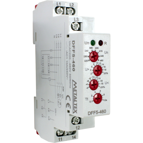 Relé de protección falla, inversión, sub y sobre tensión de fase trifásico de fase trifásico 220 a 460VAC serie DFF5-460