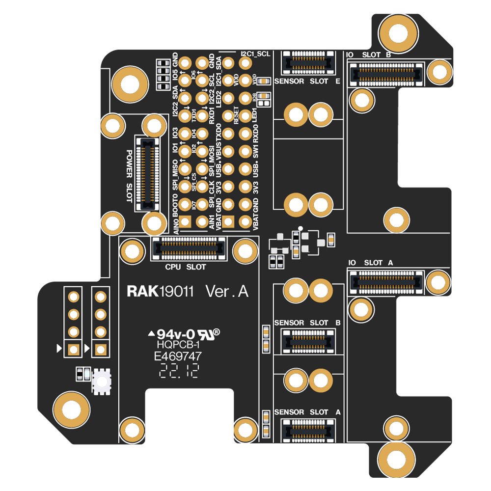 WisBlock Base con Power Slot (placa base + módulo de alimentación) - RAK19010 Base Board con Power Slot - RAK19014 USB Batería