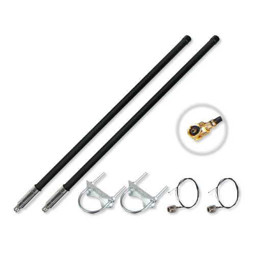 Bundle de antenas de fibra de vidrio 5.8dBi para LoRa® (902-930 MHz) - N-Type a RP-SMA - Bundle 2 — 2 antenas + 2 bases magnéticas + 2 pigtails + 4 soportes - Blanco