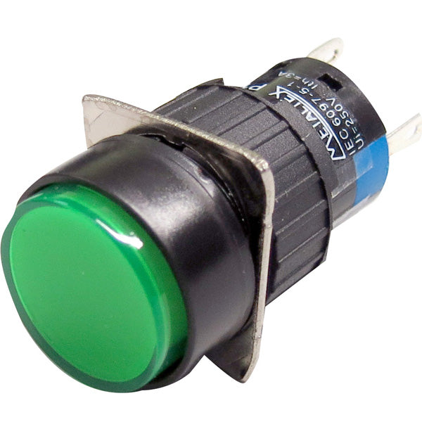 Botón retentivo redondo plástico Iluminado 16mm Serie P16 - SPDT (1 Reversible) - Rojo - Piloto LED 24VAC/DC