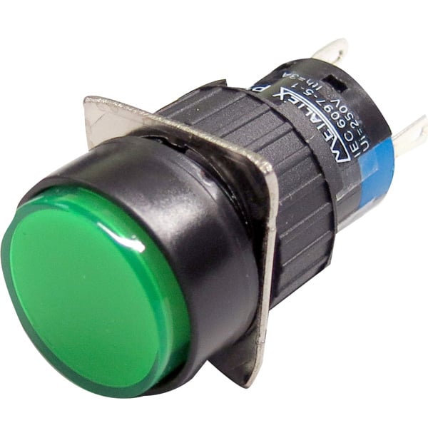 Botón retentivo redondo plástico Iluminado 16mm Serie P16 - SPDT (1 Reversible) - Rojo - Piloto LED 220VAC/DC
