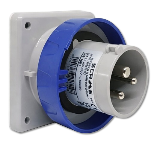 ENCHUFE MACHO EMBUTIDO 2P+T IP67 16A 6h 200-250V, FIJACION 75X75mm