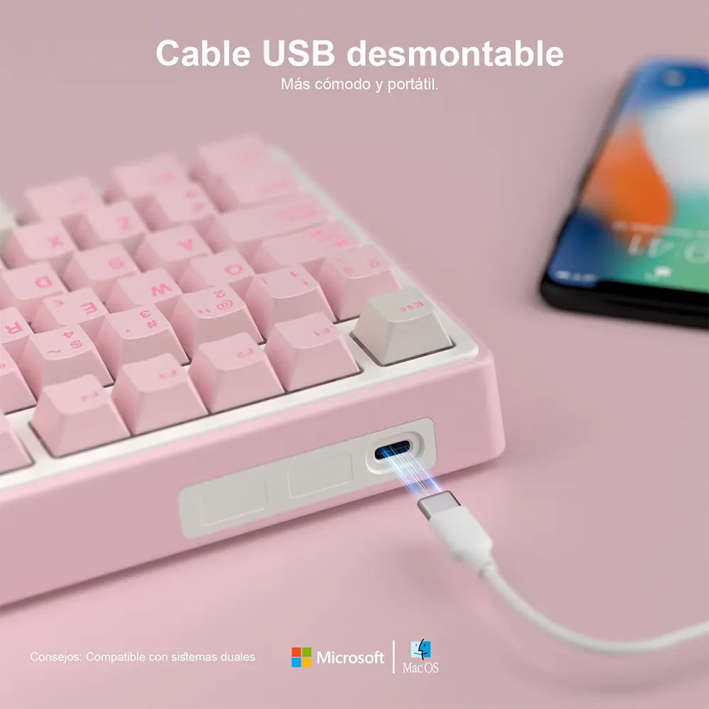 Teclado Mecánico Rosa RK R75 Melodía Rosada en Español con Iluminación RGB e Intercambio en Caliente