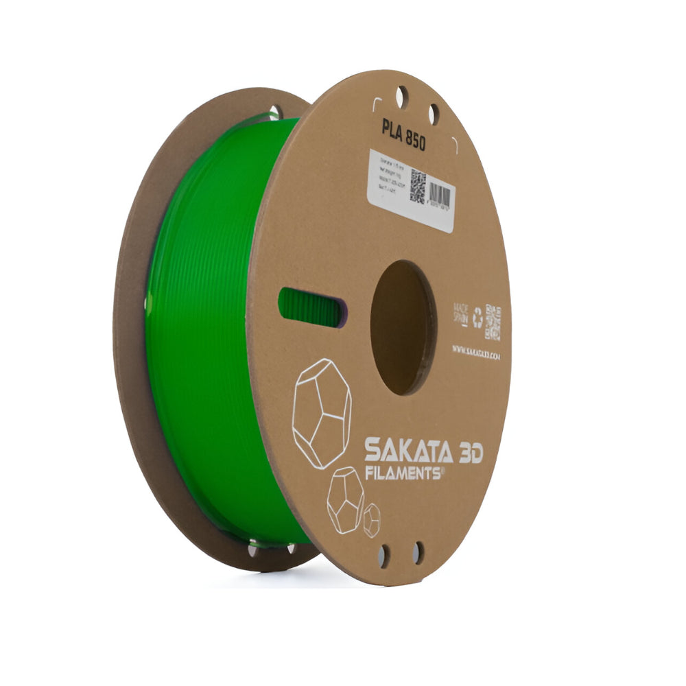 Material de impresión 3D tipo PLA 850 GLASS con transparencia, tonalidad verde, diámetro 1.75mm, peso 1kg – Sakata 3D