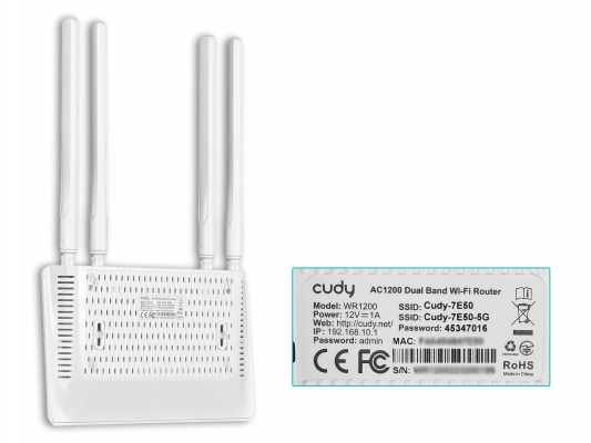 WR1200 CUDY 4-Antenas-Fijas 1-WAN 4-1000 AC1200 VPN 2,4/5GHz inc-12V Enrutador