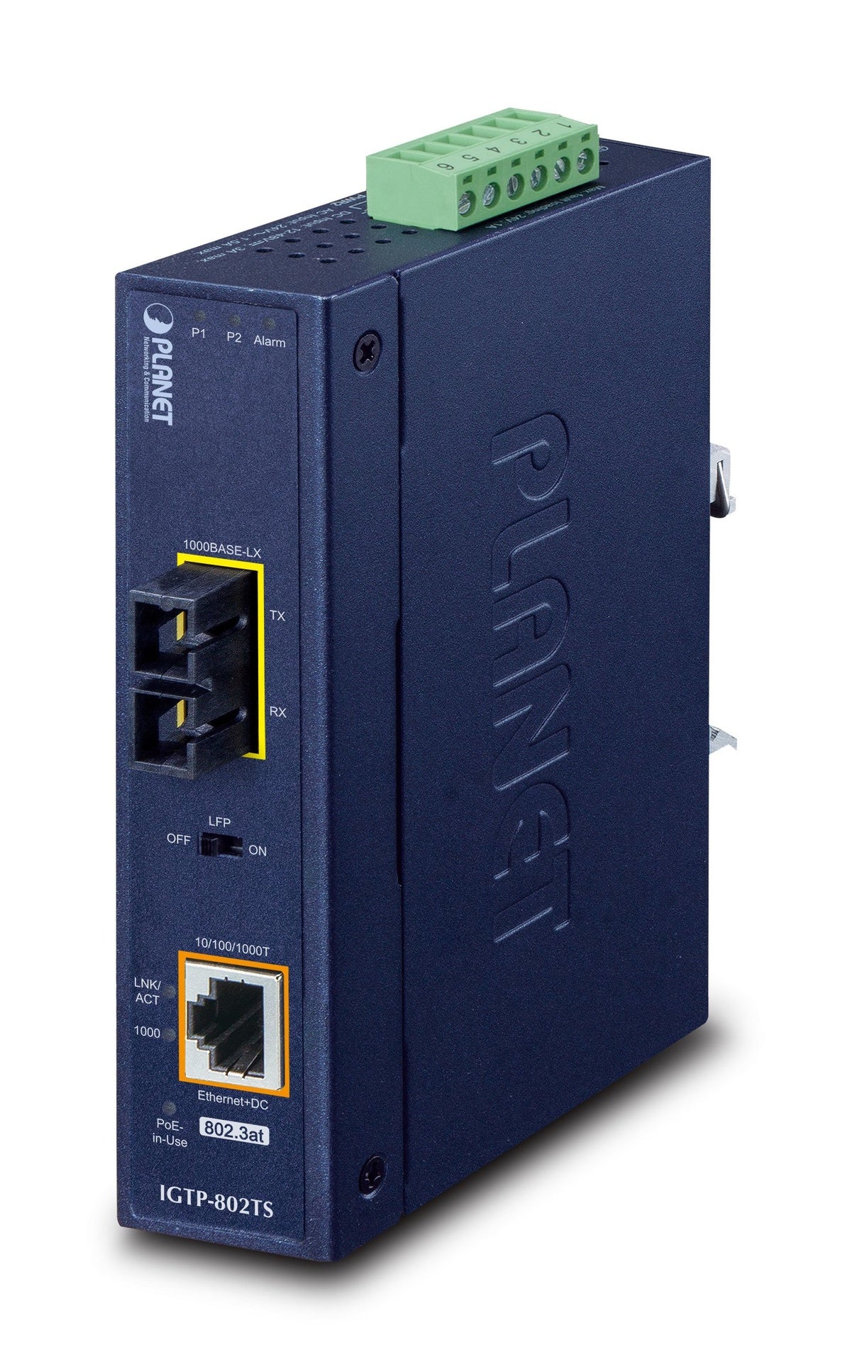 Conversor de Medios Industrial PoE+ de 1000BASE-X a 10/100/1000BASE-T 802.3at