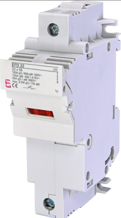 Portafusible 22x58 ETI EFD, 1 polo, con indicador LED