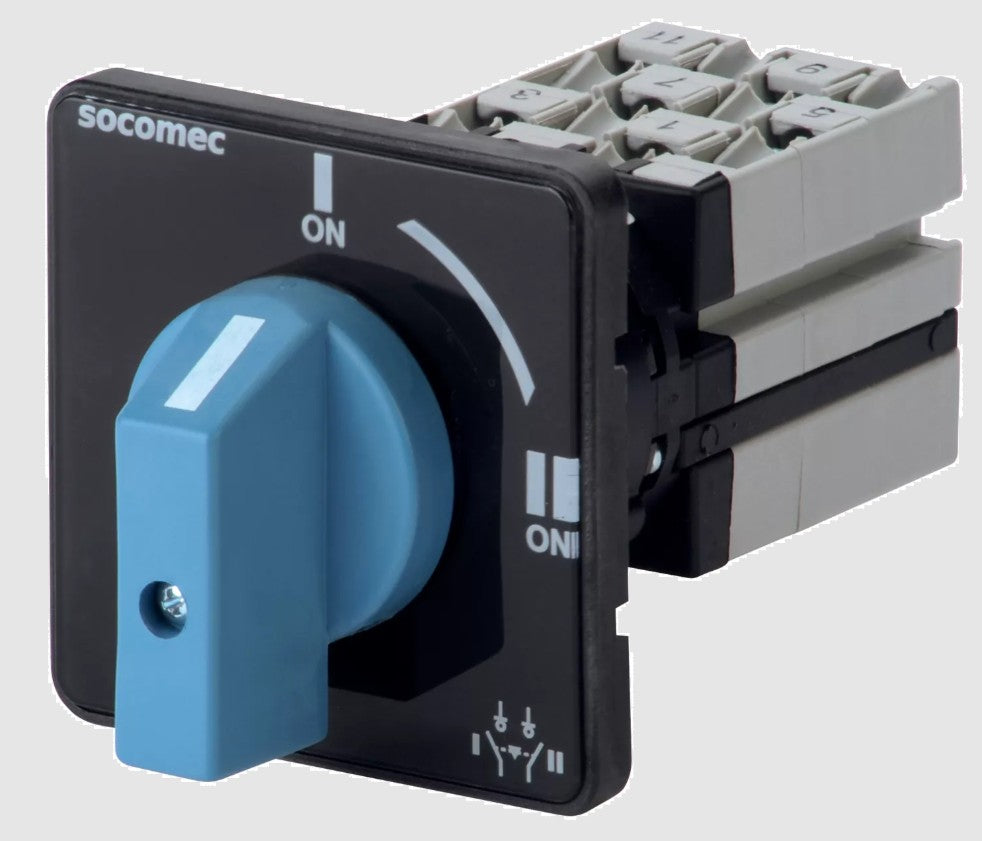 Conmutador de transferencia manual COMO CS Socomec, montaje DIN o placa trasera - I - II - 3 Polos - 25A