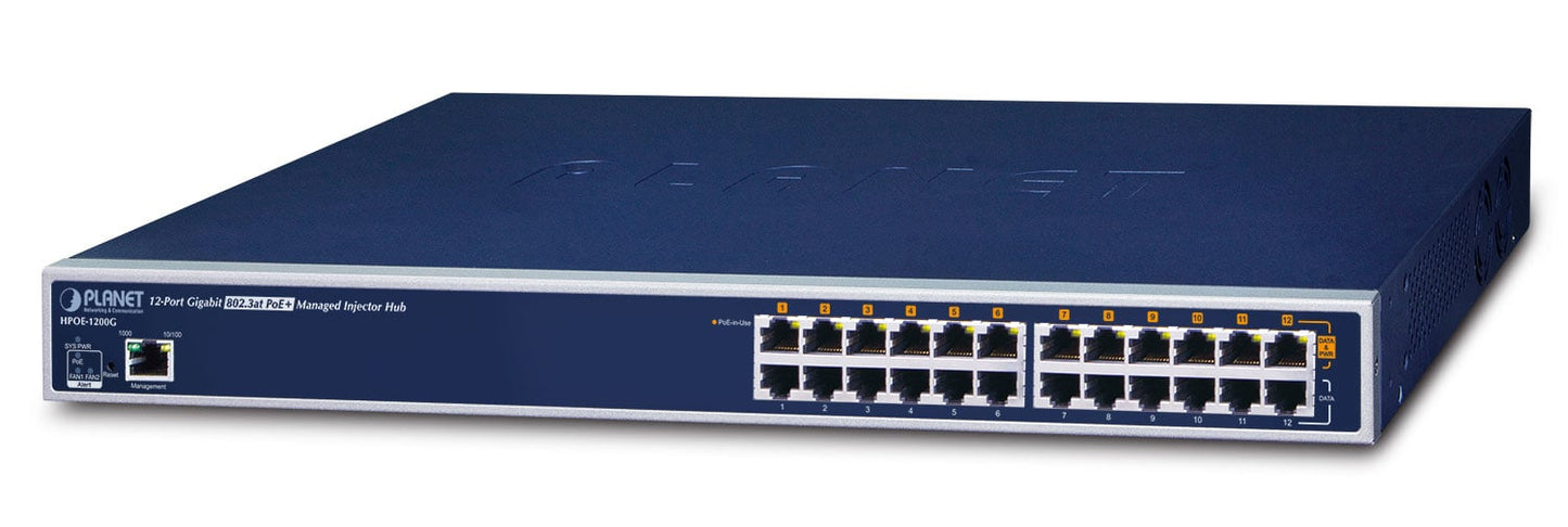 Concentrador de Inyector Administrado PoE+ IEEE 802.3at Gigabit de 12 Puertos (360 Vatios)