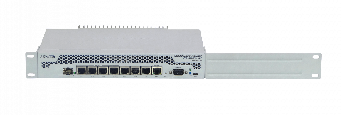 CCR1009-7G-1C-PC. MIKROTIK Enrutador de cable 9-1GHz 7-1000 1-puerto SFP combinado USB RS232 L6 PoE/entrada 18-56V