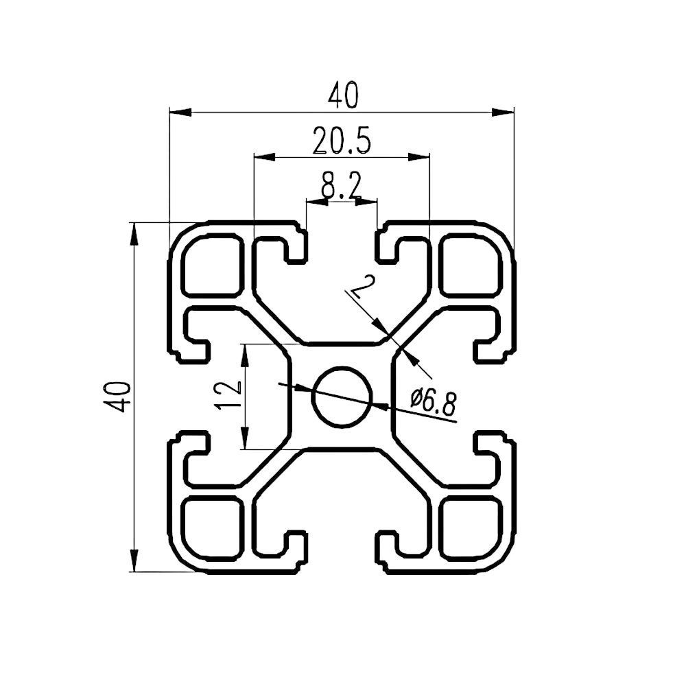 Perfil Estructural de Aluminio Ranura en T 40x40x2000 mm