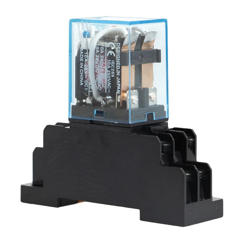 Dispositivo electromagnético conmutador (relay) energizado a 220Vac 10A configuración DPDT