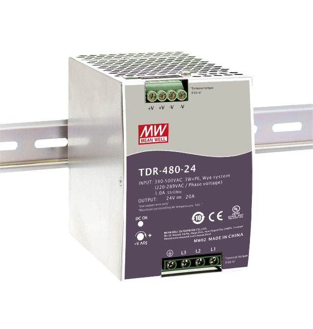 Fuente de poder Riel DIN trifásica 480W TDR-480 - 24V