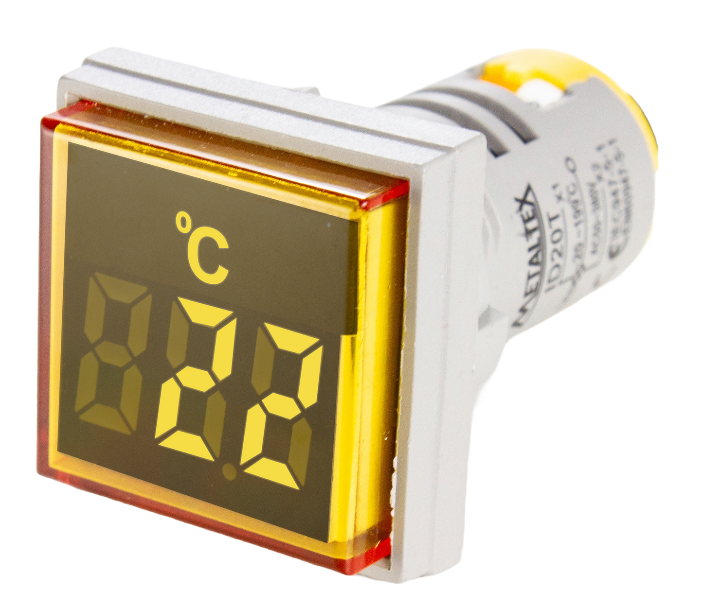 Indicador Digital Temperatura con sensor, 20-199C, 50-380VCA, 22mm, cuadrado - Rojo