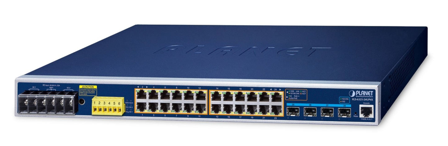 Switch Ethernet Administrado Industrial L3 de 24 Puertos 101001000T 802.3bt PoE + 4 Puertos 10G SFP+