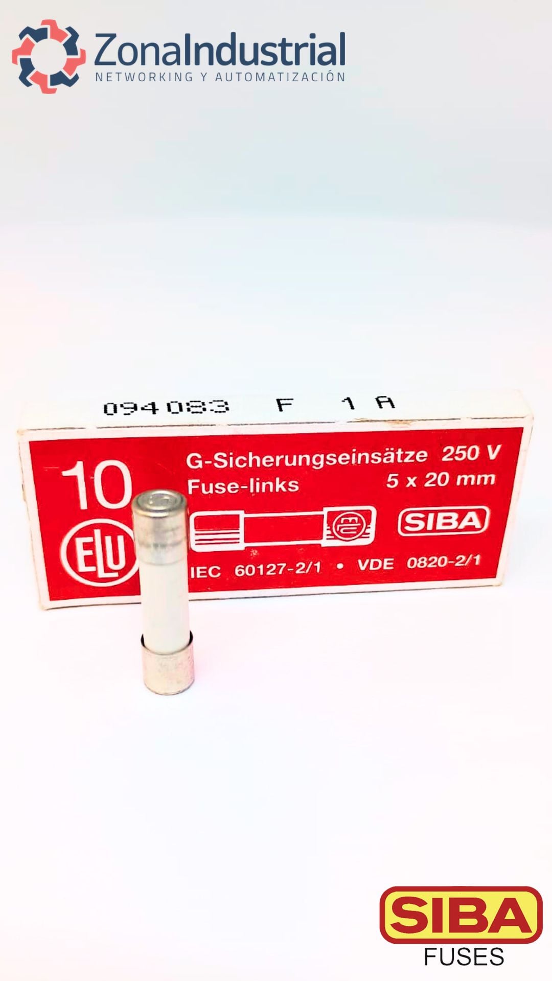 Fusible 5x20mm 250V, curva F (rápida), cerámico H, marca SIBA (Alemania) - 6,3A