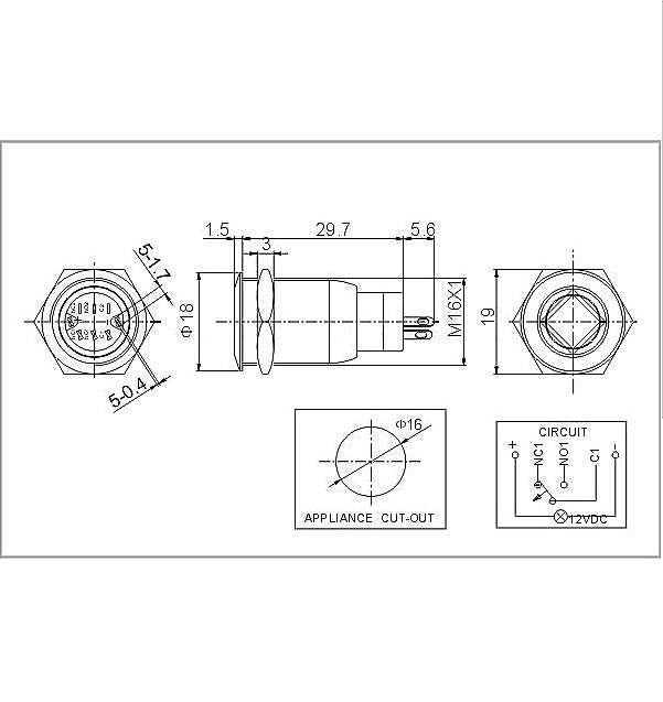 Pulsador Cilíndrico de Metal Impermeabilizado con Indicador Luminoso LED de 16mm