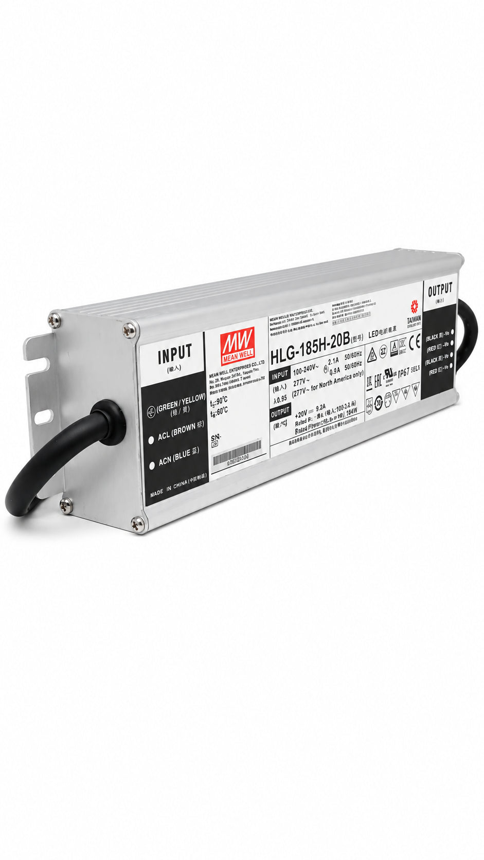 Driver LED carcasa metálica voltaje 185W HLG-185H - Fija - 12V