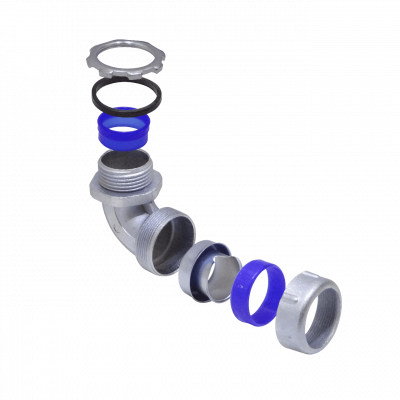 M01-SAC Conector Codo Metálico 1-Pulgada Prensaestopas para Tubo Flexible Aislante IP65