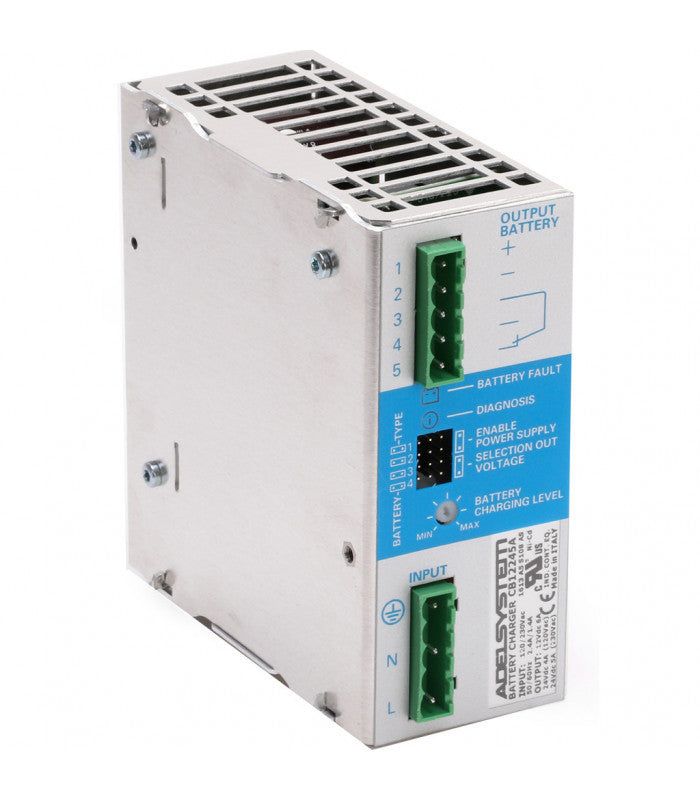 Cargador de Baterías Carril DIN 120W, Uin Vac Monofásica, Uout 12,24Vdc, 5A, ADEL SYSTEMS