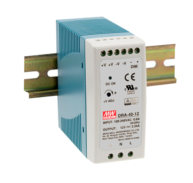 Fuente de poder Riel DIN 40W ajustable 3 en 1 plástico DRA-40 - 12V