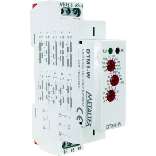 Temporizador analógico multitiempo y multifunción 12 a 240VAC/DC DTM - DPDT (2 Reversible)