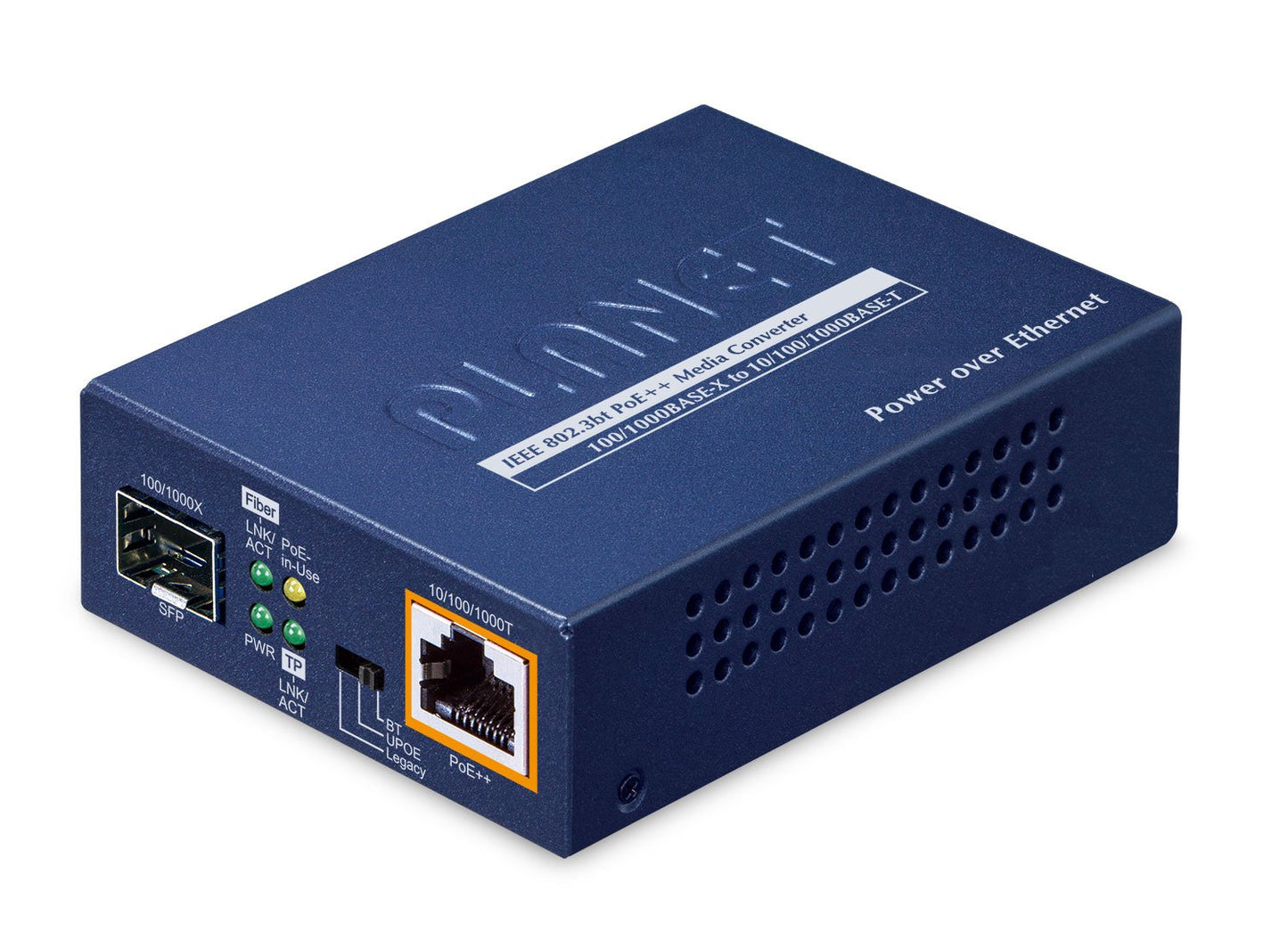 Convertidor de Medios 100/1000BASE-X SFP a 10/100/1000BASE-T 802.3bt PoE++ (95 Vatios)