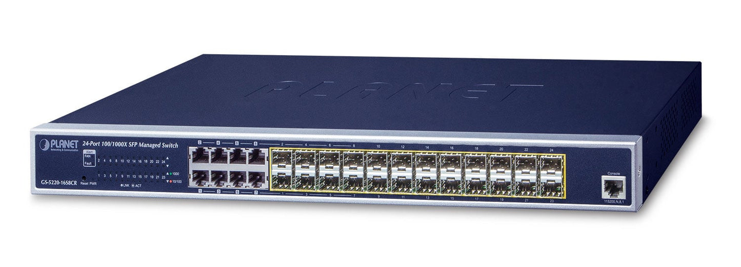 Switch L2+ 24 Puertos 100/1000X SFP + Switch Administrado TP Compartido de 8 Puertos + Alimentación CA/CC Redundante