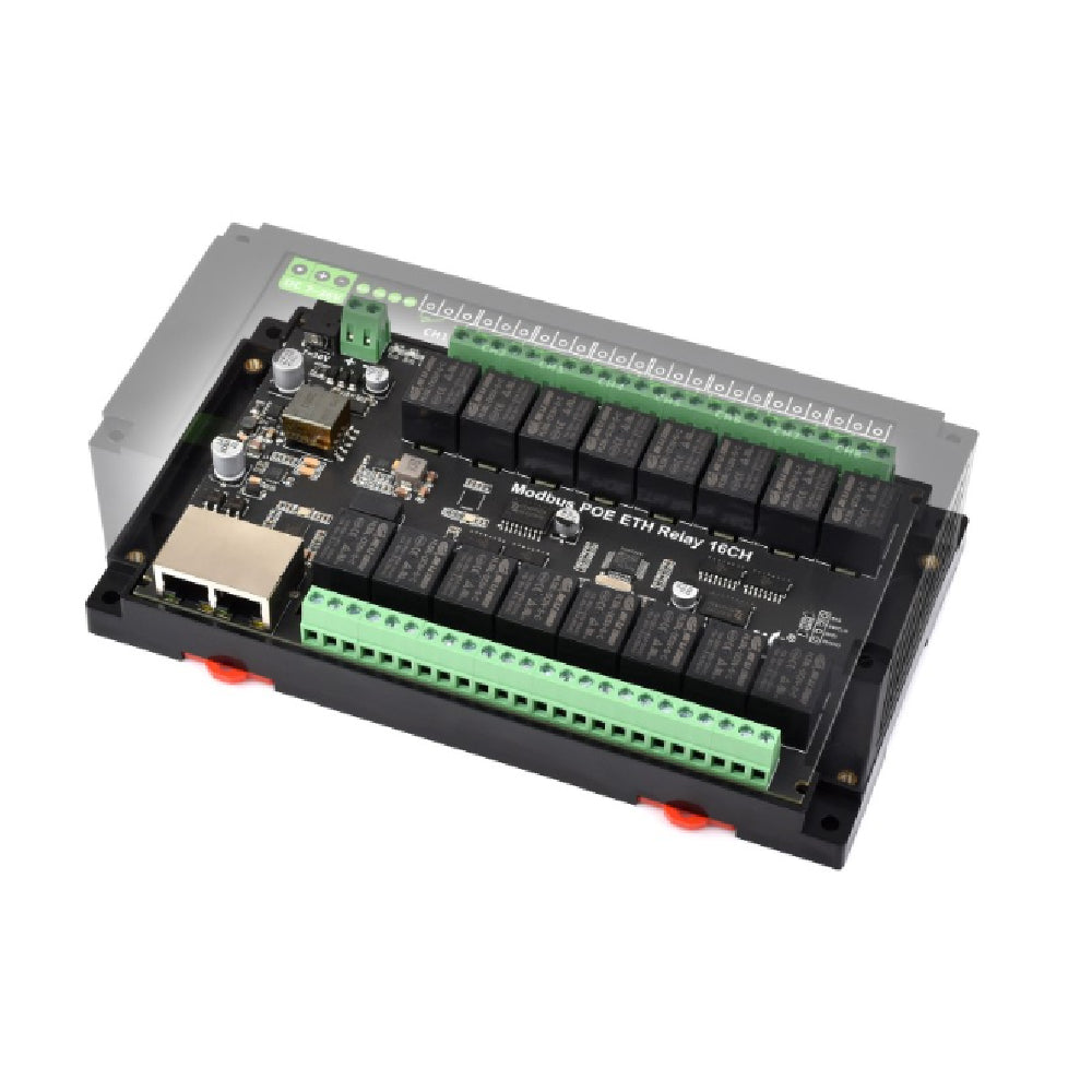 Tarjeta de Control de Relés 16 Puertos Ethernet Modbus TCP / RTU – Switch Industrial con Conectividad RJ45