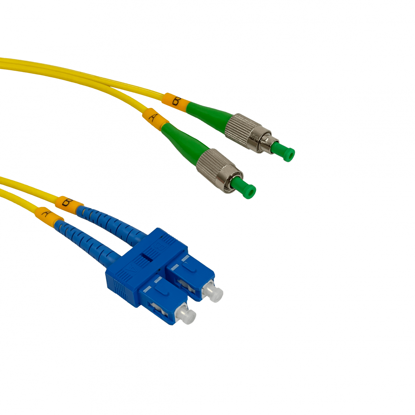 JFSCH5. Latiguillo de fibra monomodo dúplex de 5 metros, conectores SC/UPC a FC/APC, fibra 9/125 µm y diámetro exterior de 3 mm.