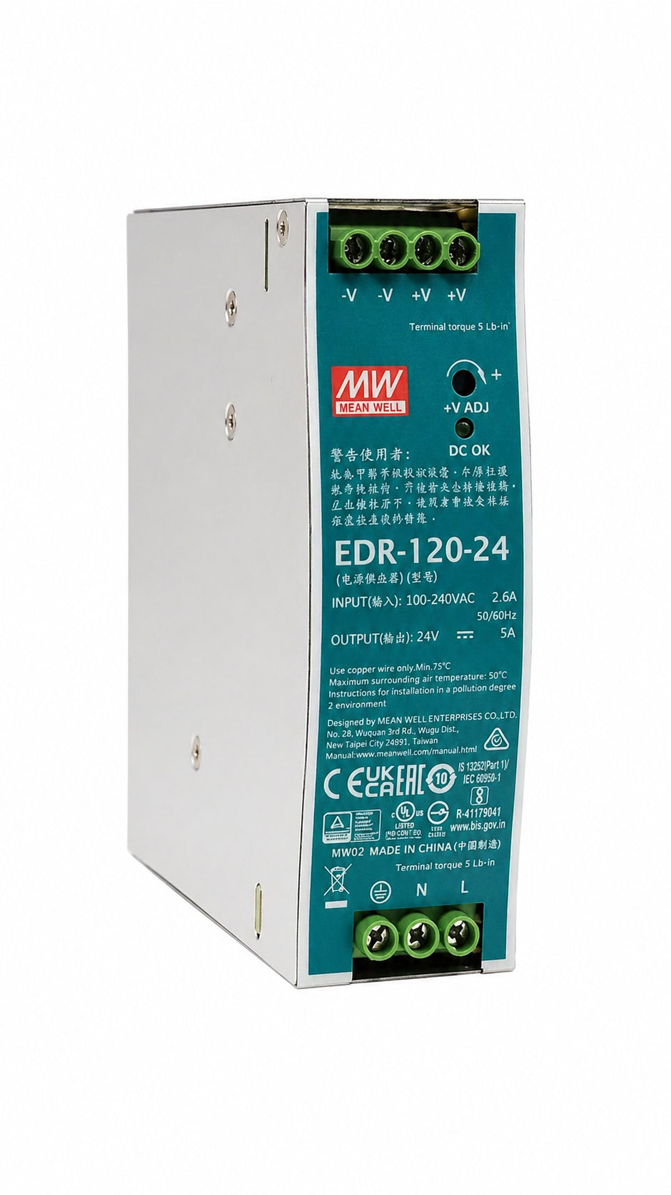 Fuente de poder Riel DIN metálica 120W EDR-120 - 24V