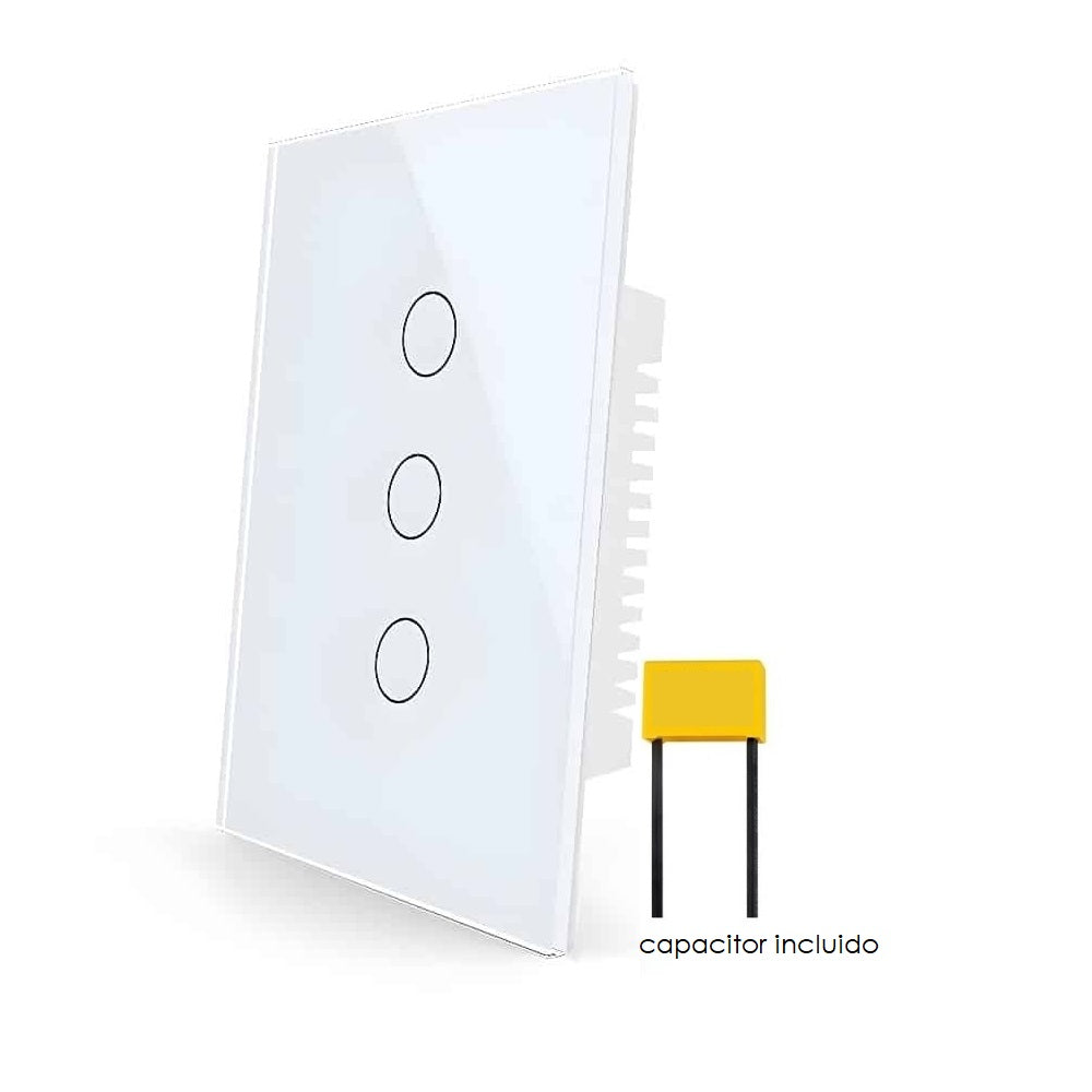 Conmutador de Conexión Inalámbrica para Pared sin Conductor Neutro de Tres Canales – Compatible Sonoff