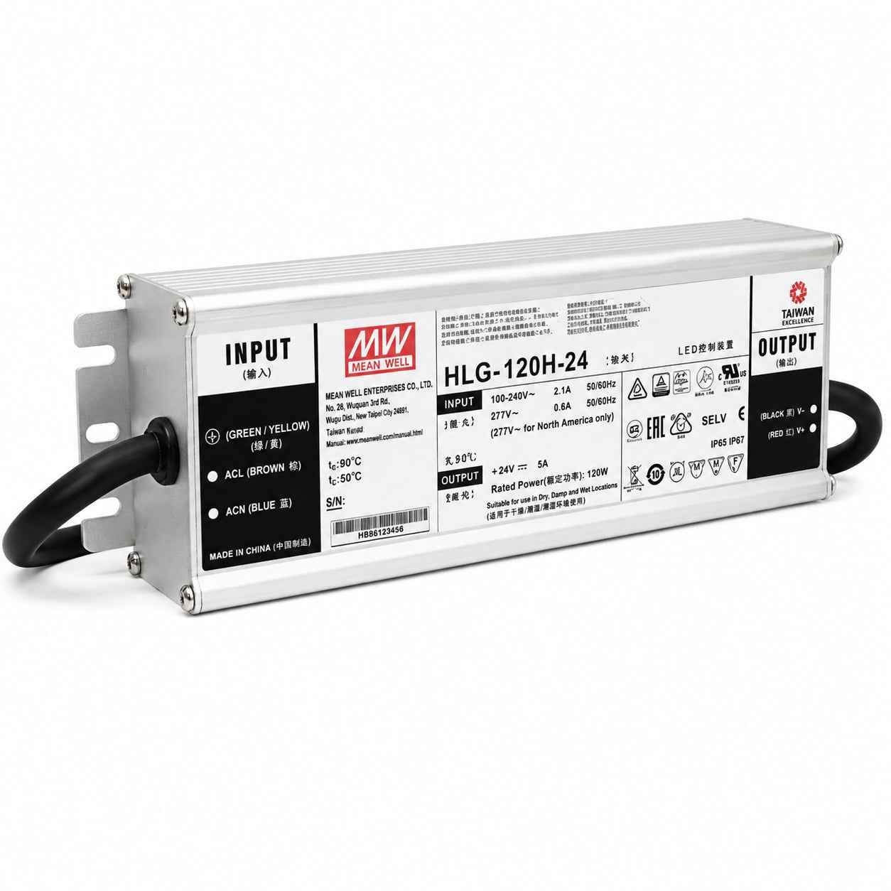 Driver LED carcasa metálica voltaje 120W HLG-120H - Fija - 48V