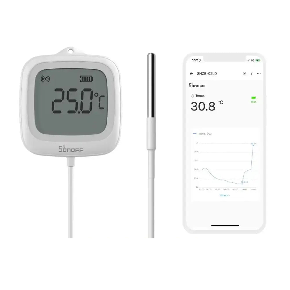 Detector Térmico Zigbee con Pantalla LCD IP65 y Sonda – Sonoff SNZB-02LD