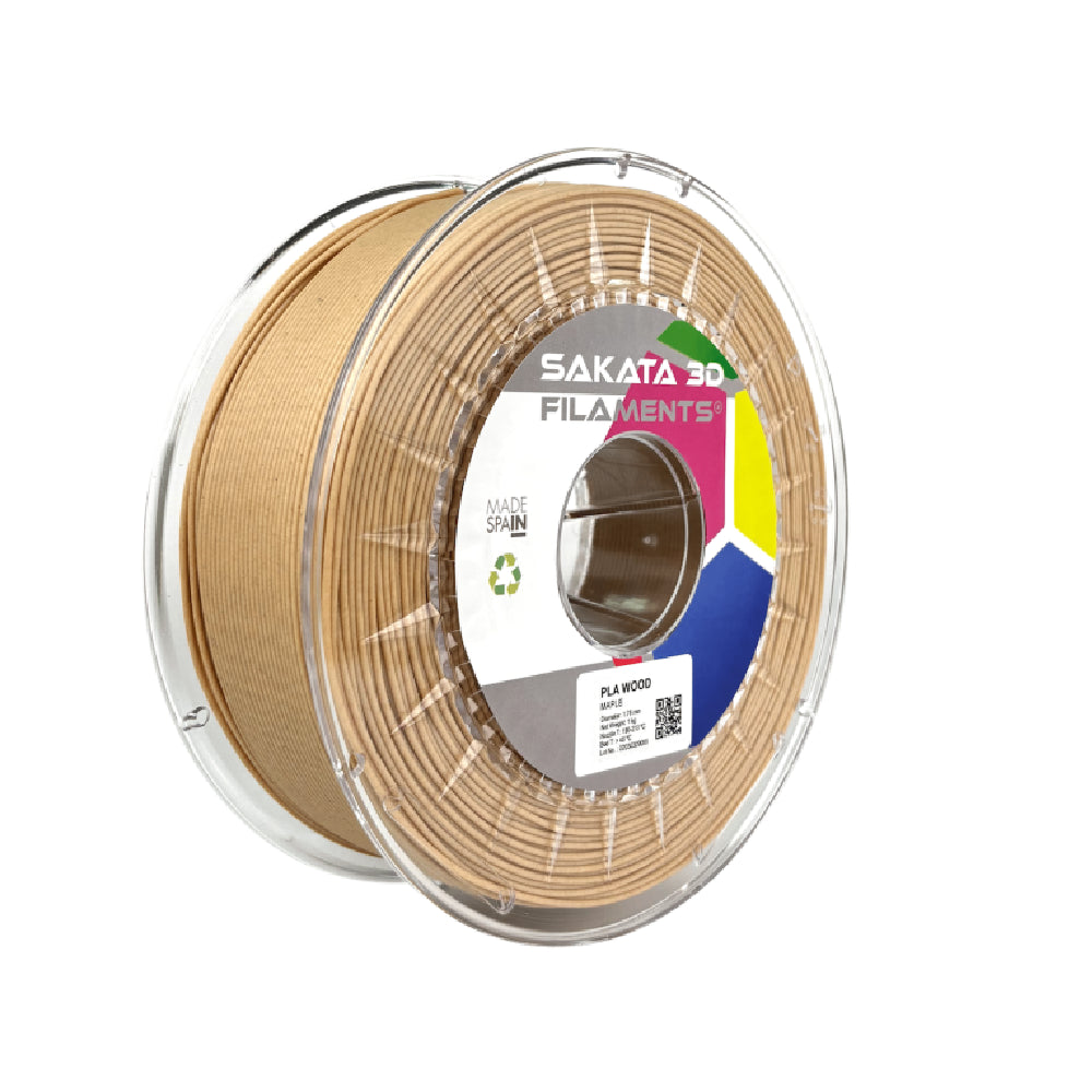 Material de impresión PLA con acabado texturizado tipo madera tonalidad arce, diámetro 1.75mm presentación de 1kg – Sakata 3D