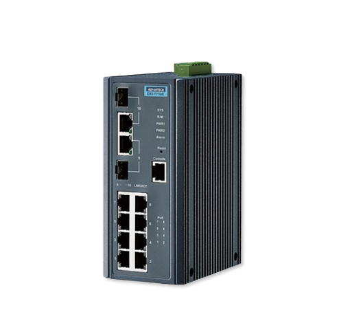 Switch Industrial Administrable PoE Advantech EKI-7710E-2CP 8 Puertos Fast Ethernet + 2 Puertos Gigabit Combo RJ45/SFP