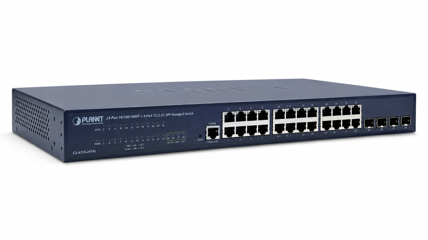 Switch Gigabit Administrado SFP de 24 Puertos 10/100/1000T + 4 Puertos 100/1000X