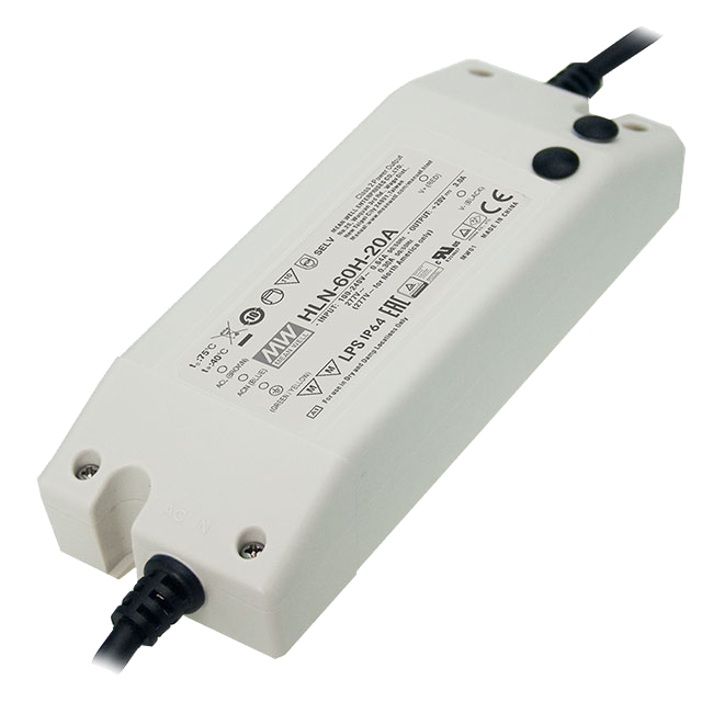 Driver LED plástico voltaje PFC 60W HLN-60H - A - Ajuste Potenciómetro (Io) - 54V