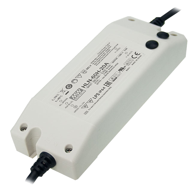 Driver LED plástico voltaje PFC 60W HLN-60H - A - Ajuste Potenciómetro (Io) - 20V