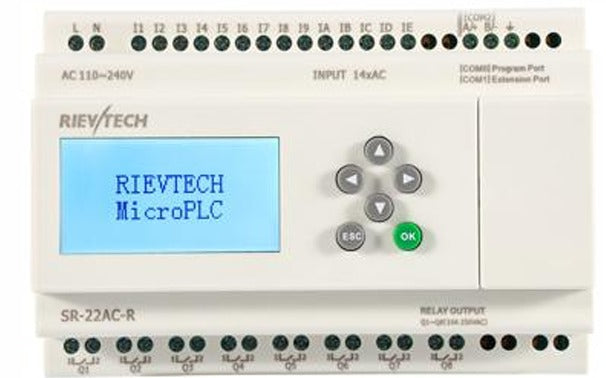 PLC SR-22AC-R, 14 Entradas Digitales 110-240VAC, 8 Salidas Relé, Rievtech