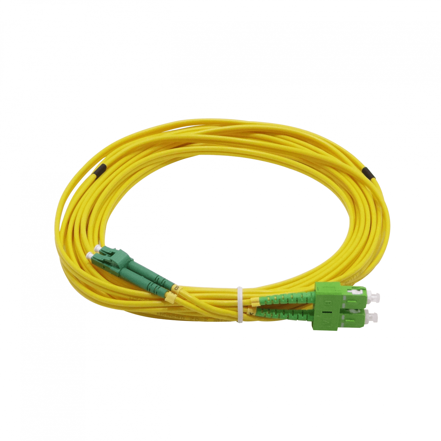 JFSAB6. Cable puente de fibra óptica monomodo SM dúplex de 6 metros con conectores SC/APC a LC/APC, núcleo de 9/125 µm y cubierta de 3 mm